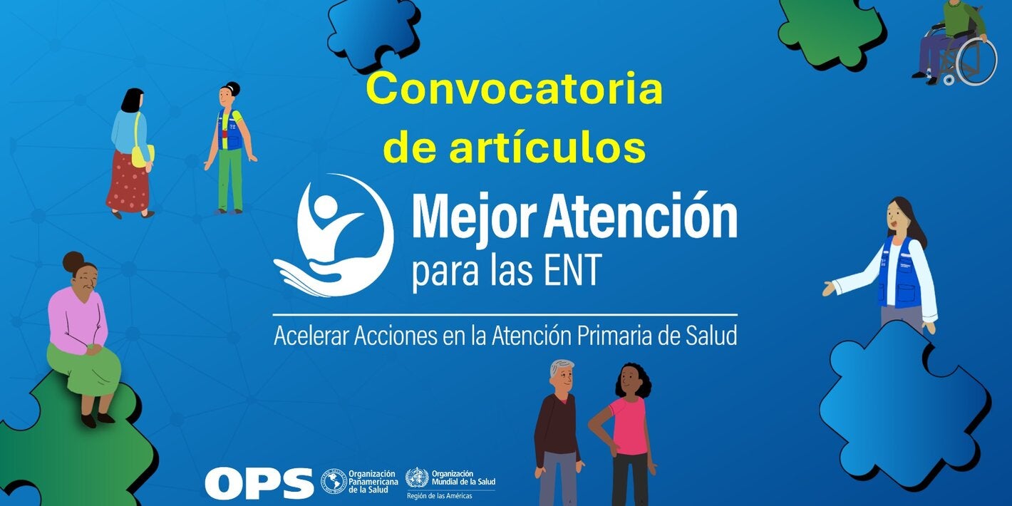 Ilustración que representa unas figuras humanas alrededor del cartel "Convocatoria de Artículos", y el logo de Mejor atención para las ENT"